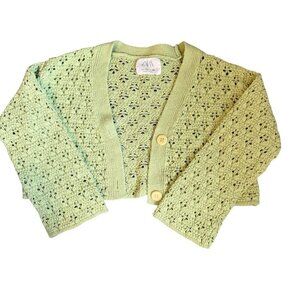 Zara Girls Crochet Knit Cardigan Light Green Sweater Size 8